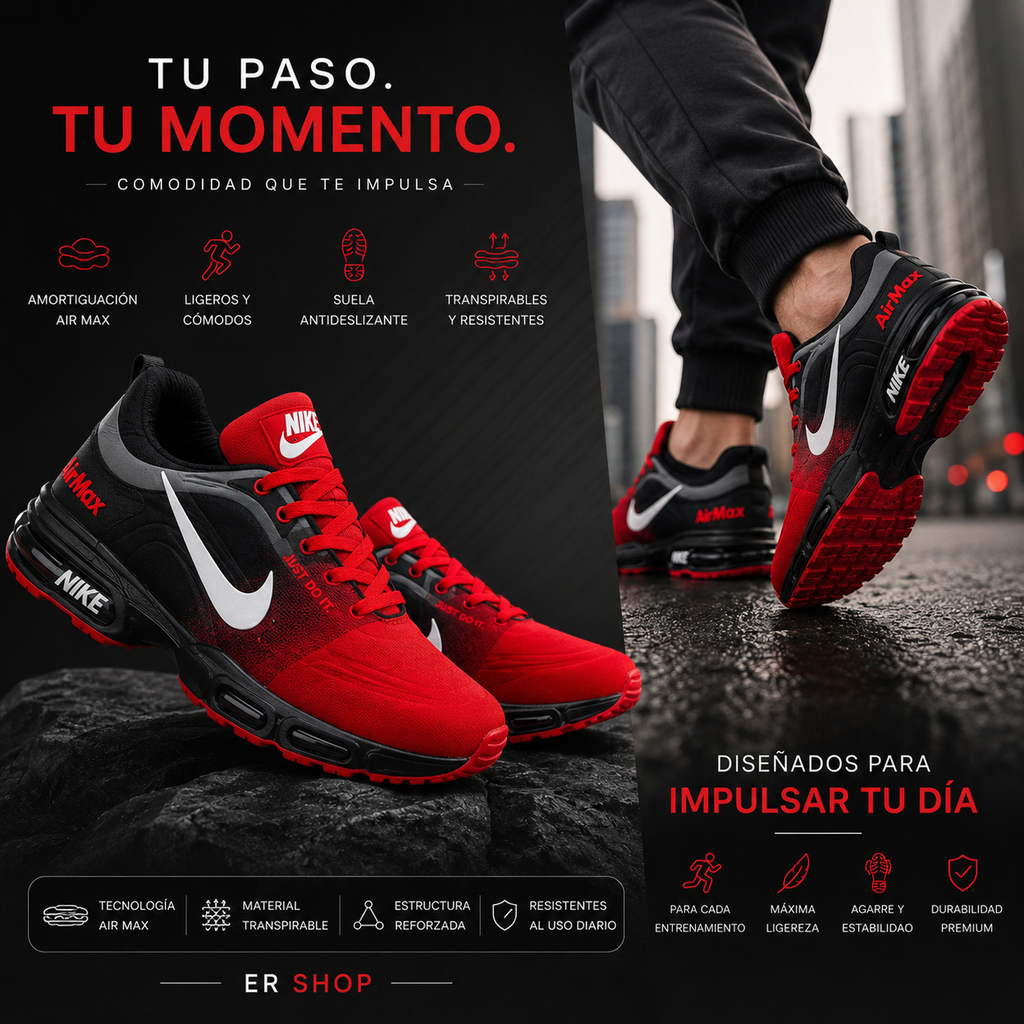 Tenis Nike  Air Negro Rojo Tat